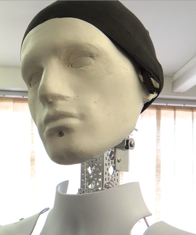 Polystyrene male head with modifications (LEDs behind sections from ping-pong balls)