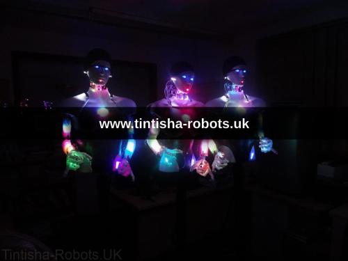 Robot dancers 2018 lit up. The arm panels are made from flattened polymorph. 